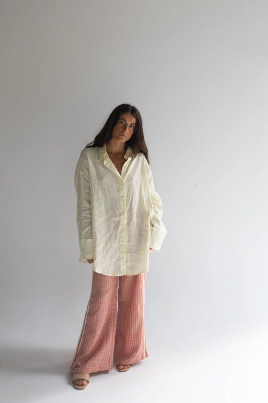 Linen Pant - Peach Check