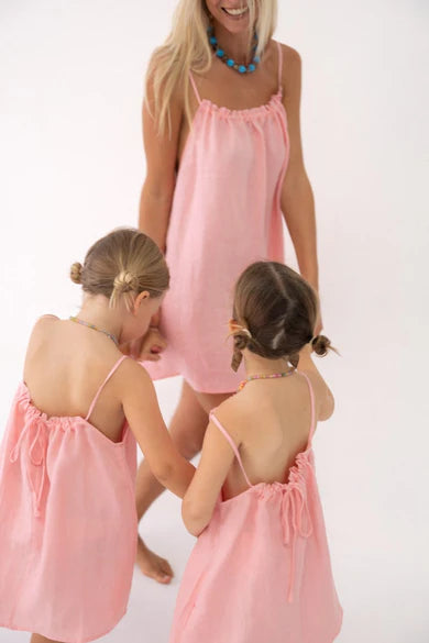 Linen Dress - Kids - Coral Pink