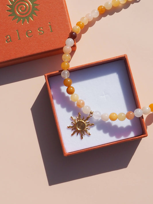 Sun Yellow Multi Beaded Gemstone Necklace