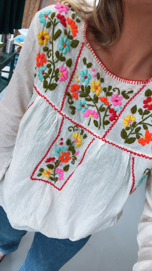 RENEW | White Embroidered Top - Size S