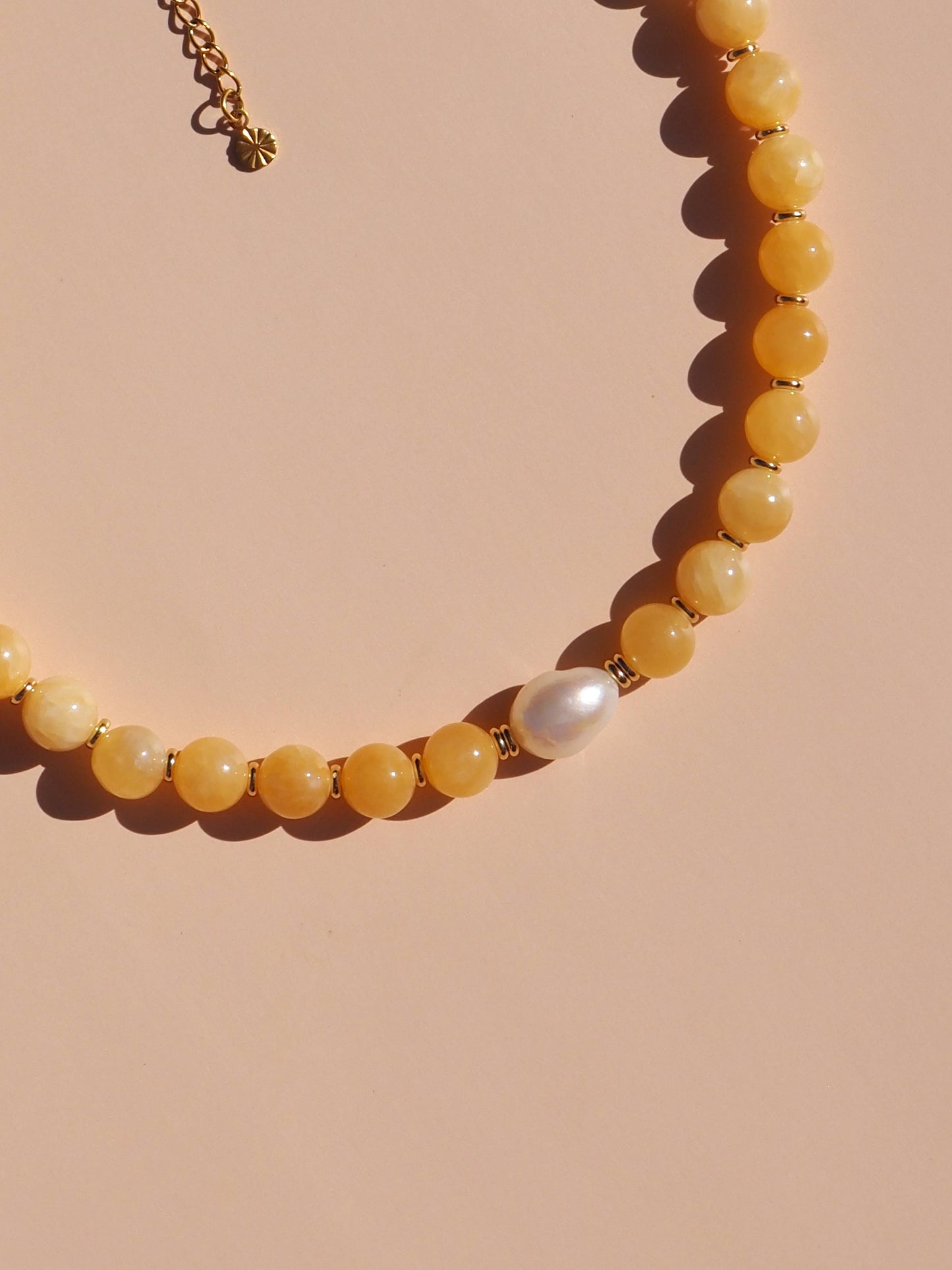 Freshwater Pearl Lemon Yellow Beaded Necklace: (Gold) 18K Gold over Stainless Steel