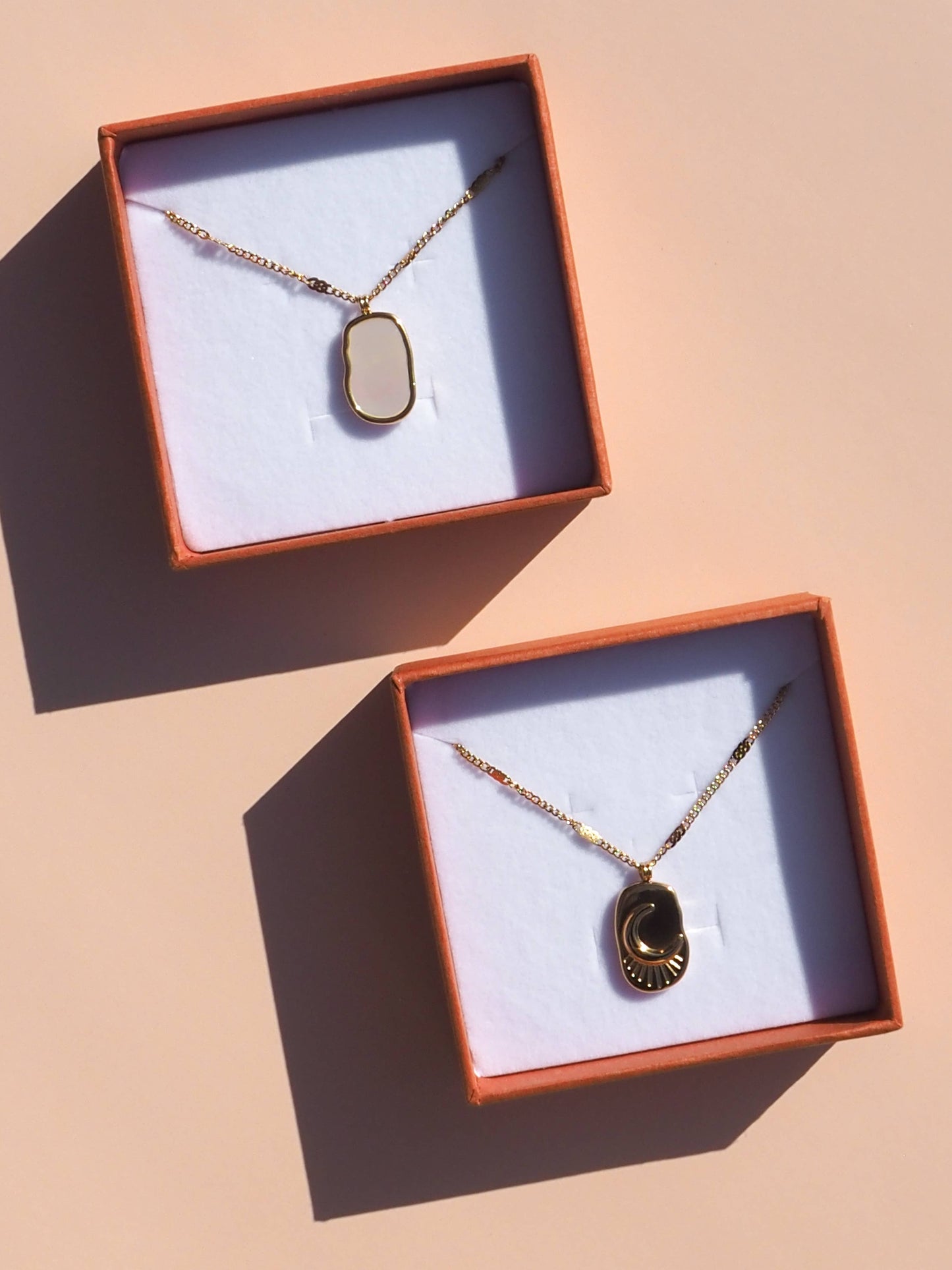 Double Sided - Mother of Pearl Crescent Moon Necklace 18K Gold