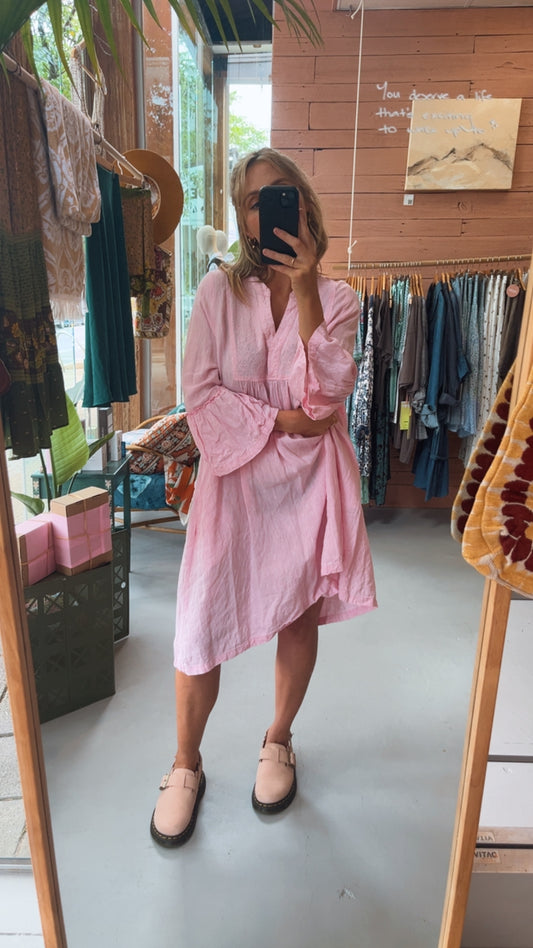 RENEW | Pink Cotton Embroidered Dress S