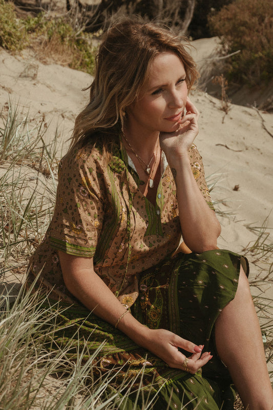 Elizabeth Midi Dress - Olive Multi