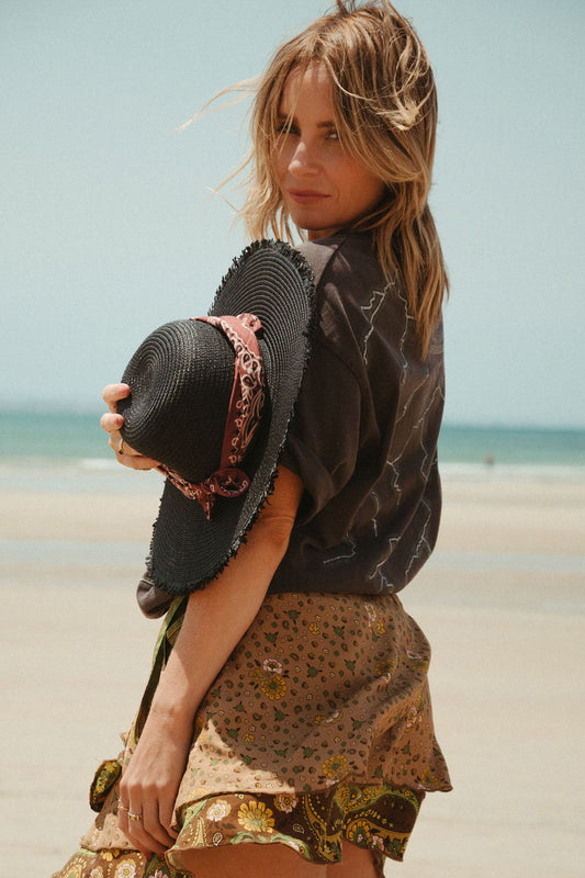 Emily Mini Wrap Skirt - Olive Multi