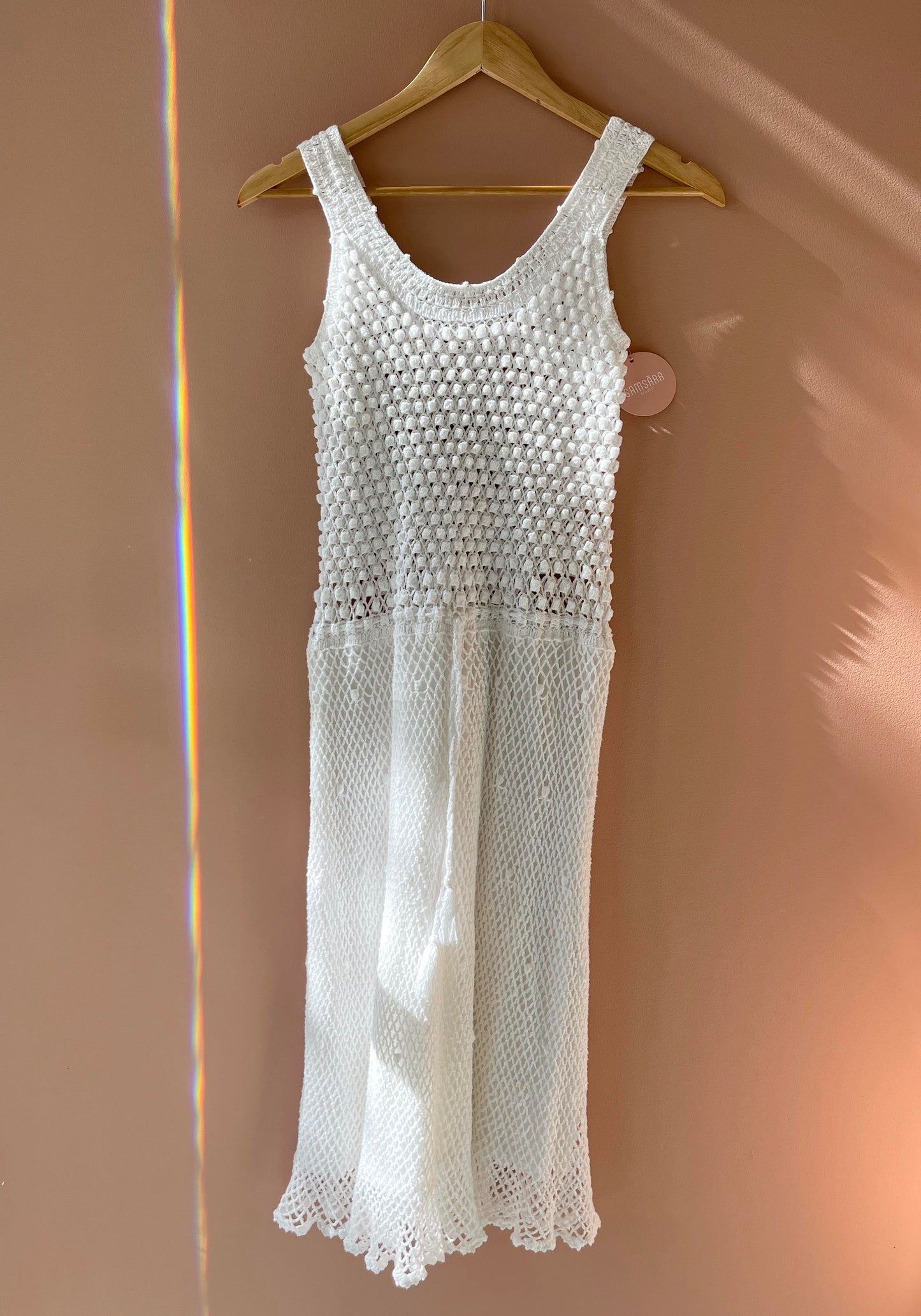 RENEW | White Cotton Crochet Midi Dress