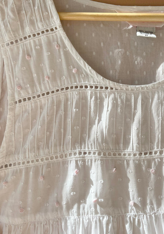 RENEW | White Dobby Midi Dress with Ditsy Rosettes