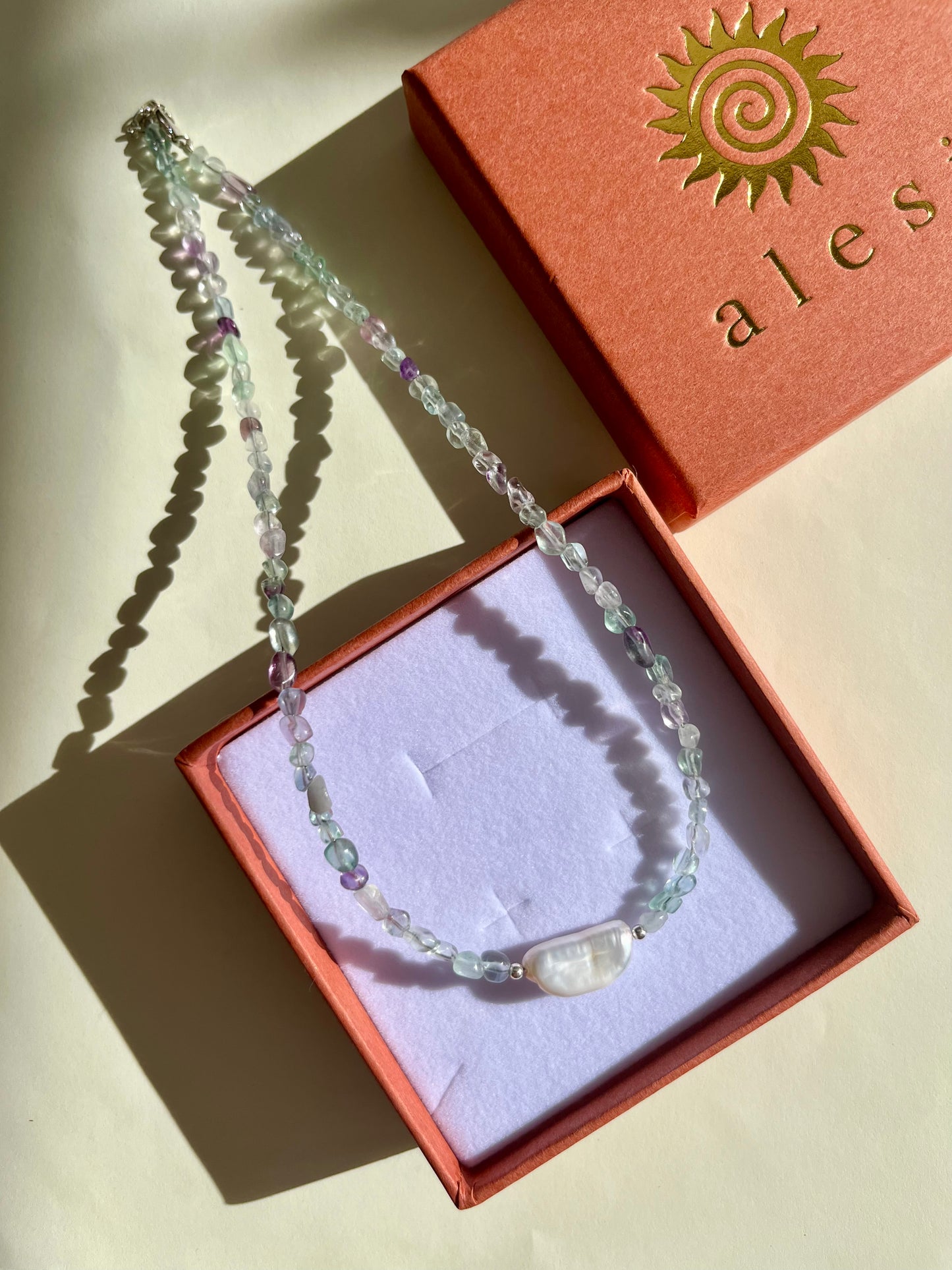 Rainbow Flourite Keshi Pearl Necklace