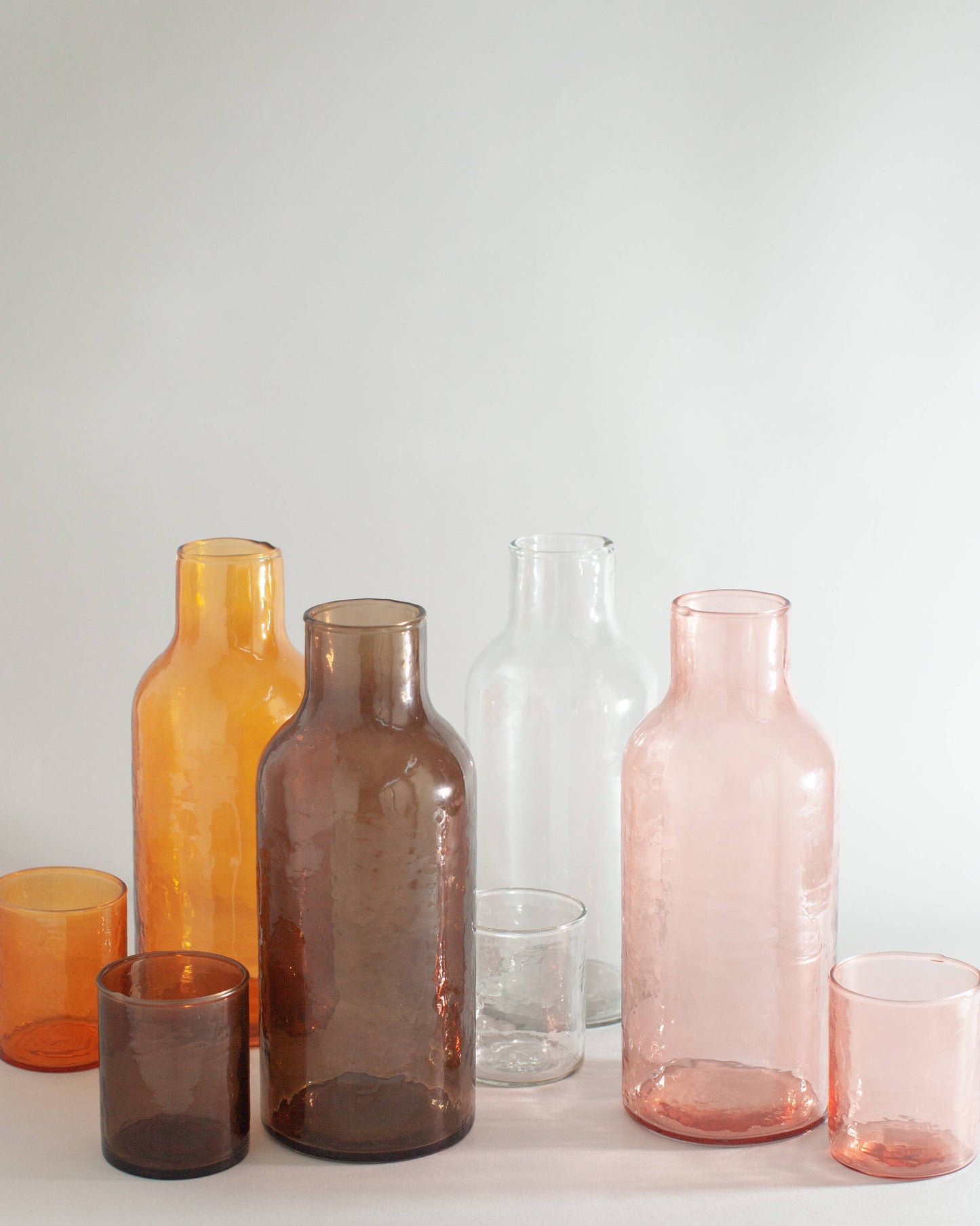 Handblown Hammered Glass Carafe: Amber