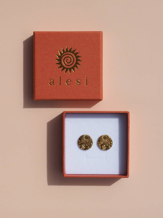 18K Gold Sun Moon Hammered Earrings: (Silver) Stainless Steel