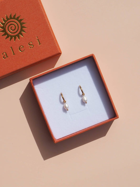 18K Gold Freshwater Pearl Hoops Small: 12mm / (Gold) 18K Gold over Surgical Steel