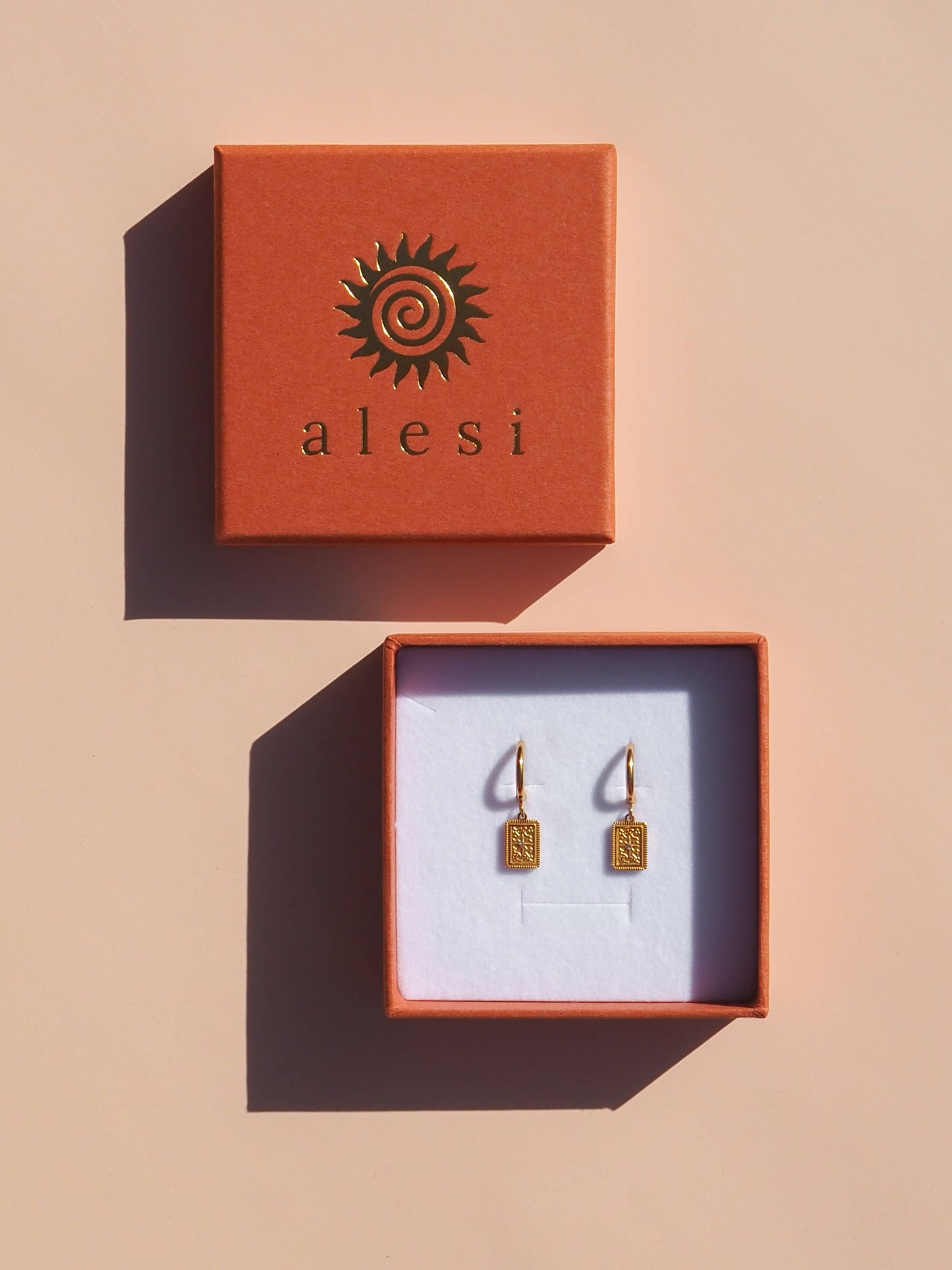 18K Gold Rectangle Zirconia Hoops