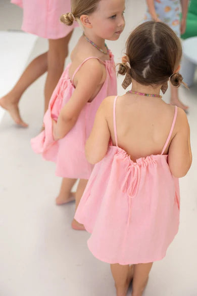 Linen Dress - Kids - Coral Pink