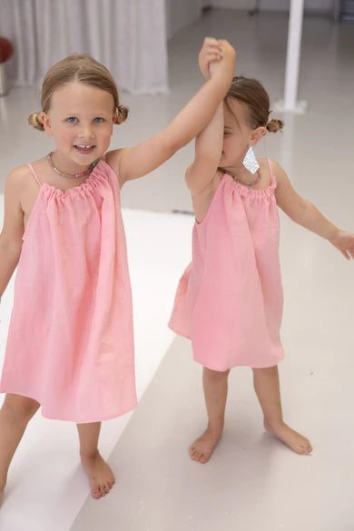 Linen Dress - Kids - Coral Pink