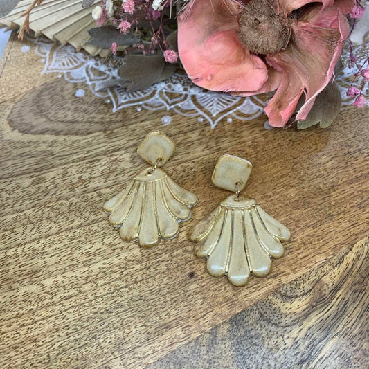 Porcelain Earrings with Gold Finish: Brown