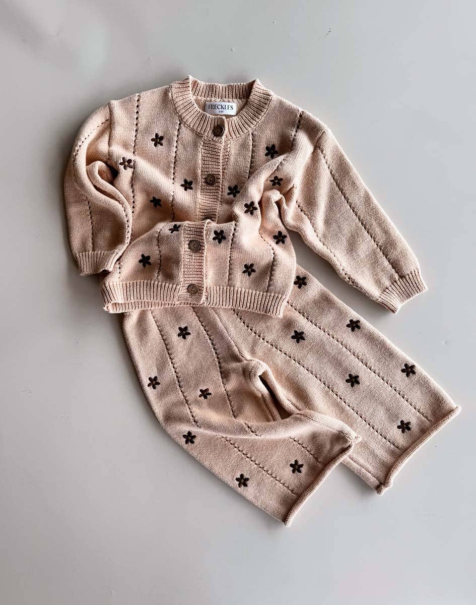 Cotton Knit Set  | Embroidery Brown Daisy