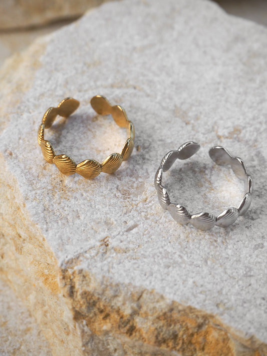 18K Gold Seashell Ring Adjustable: (Silver) Surgical Steel