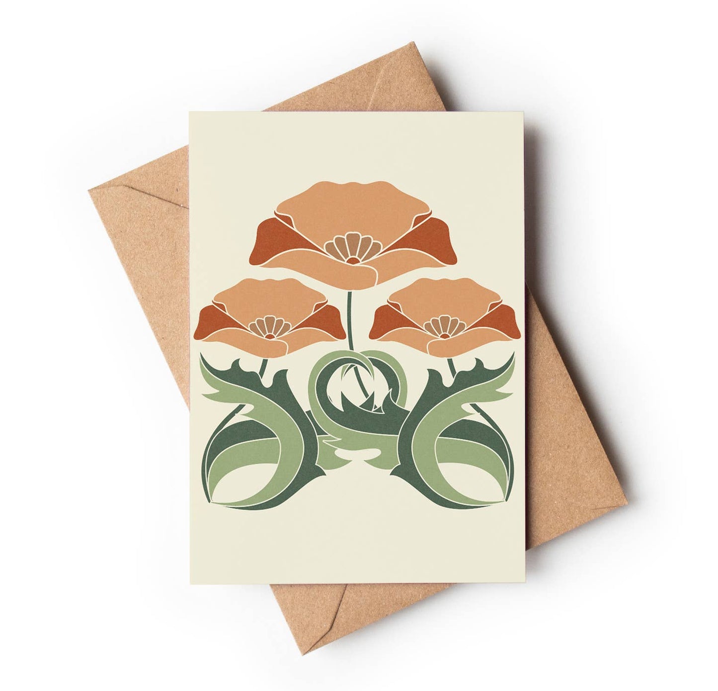 Poppy Tile Greeting card-Vintage Retro Greeting Card