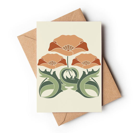 Poppy Tile Greeting card-Vintage Retro Greeting Card