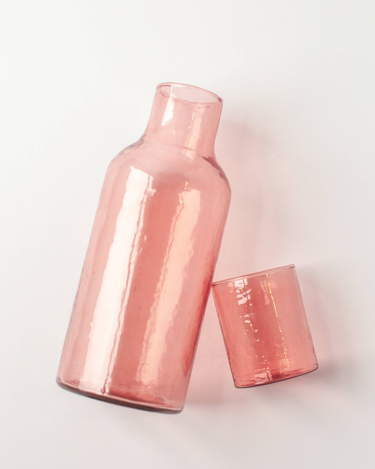 Handblown Hammered Glass Carafe: Blush