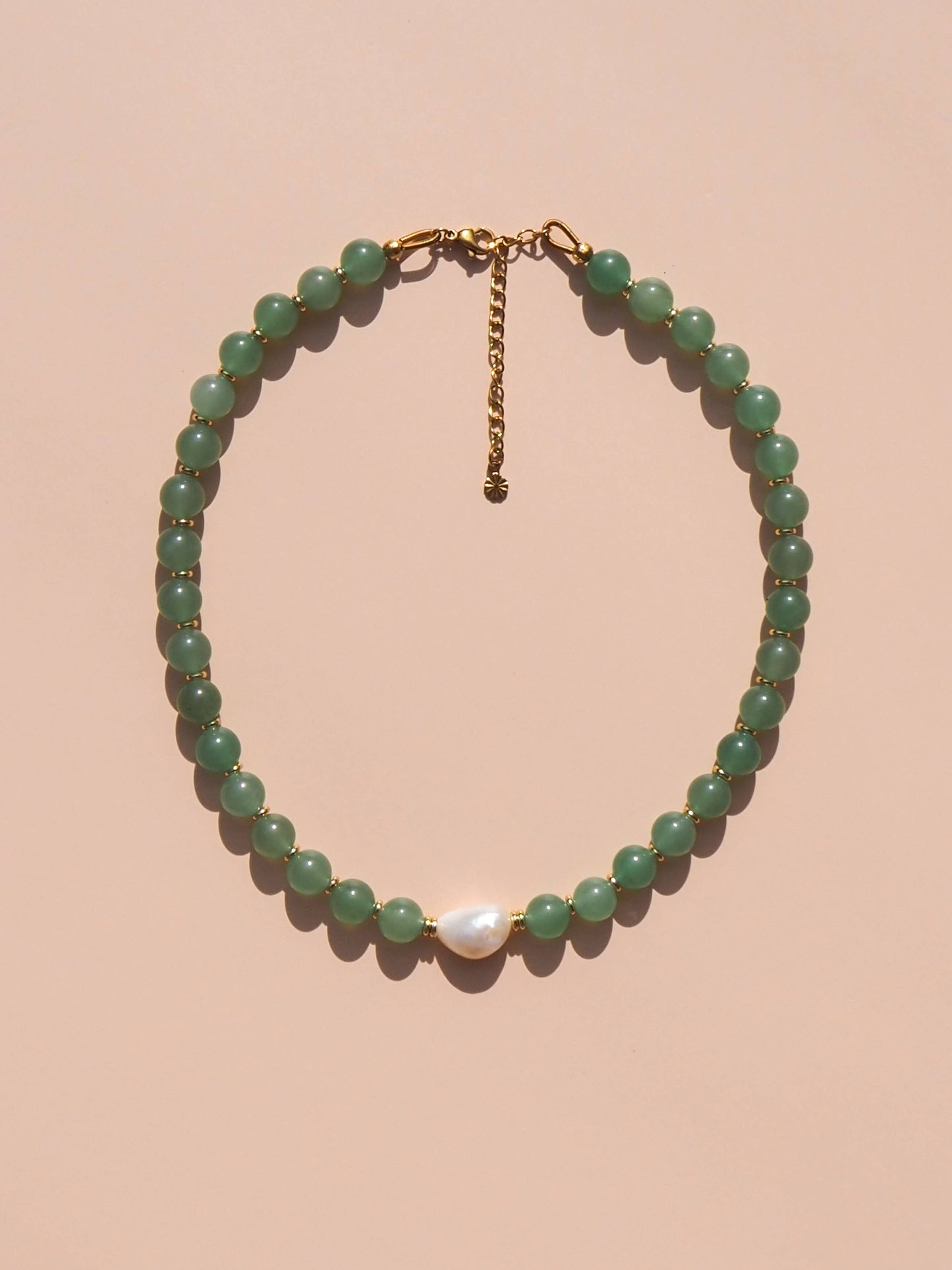 Freshwater Pearl with Green Aventurine Necklace: (Silver) Stainless Steel