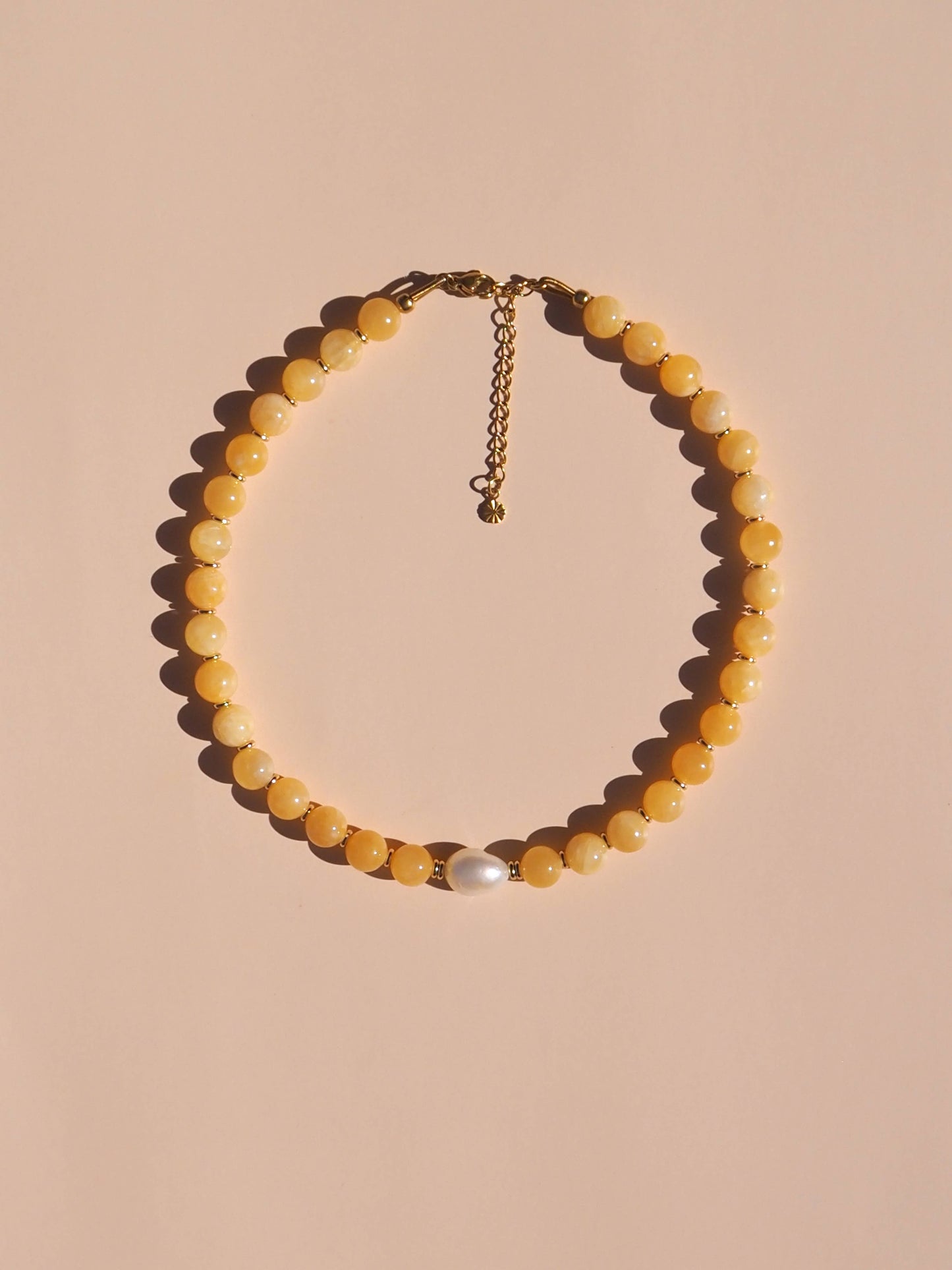 Freshwater Pearl Lemon Yellow Beaded Necklace: (Gold) 18K Gold over Stainless Steel