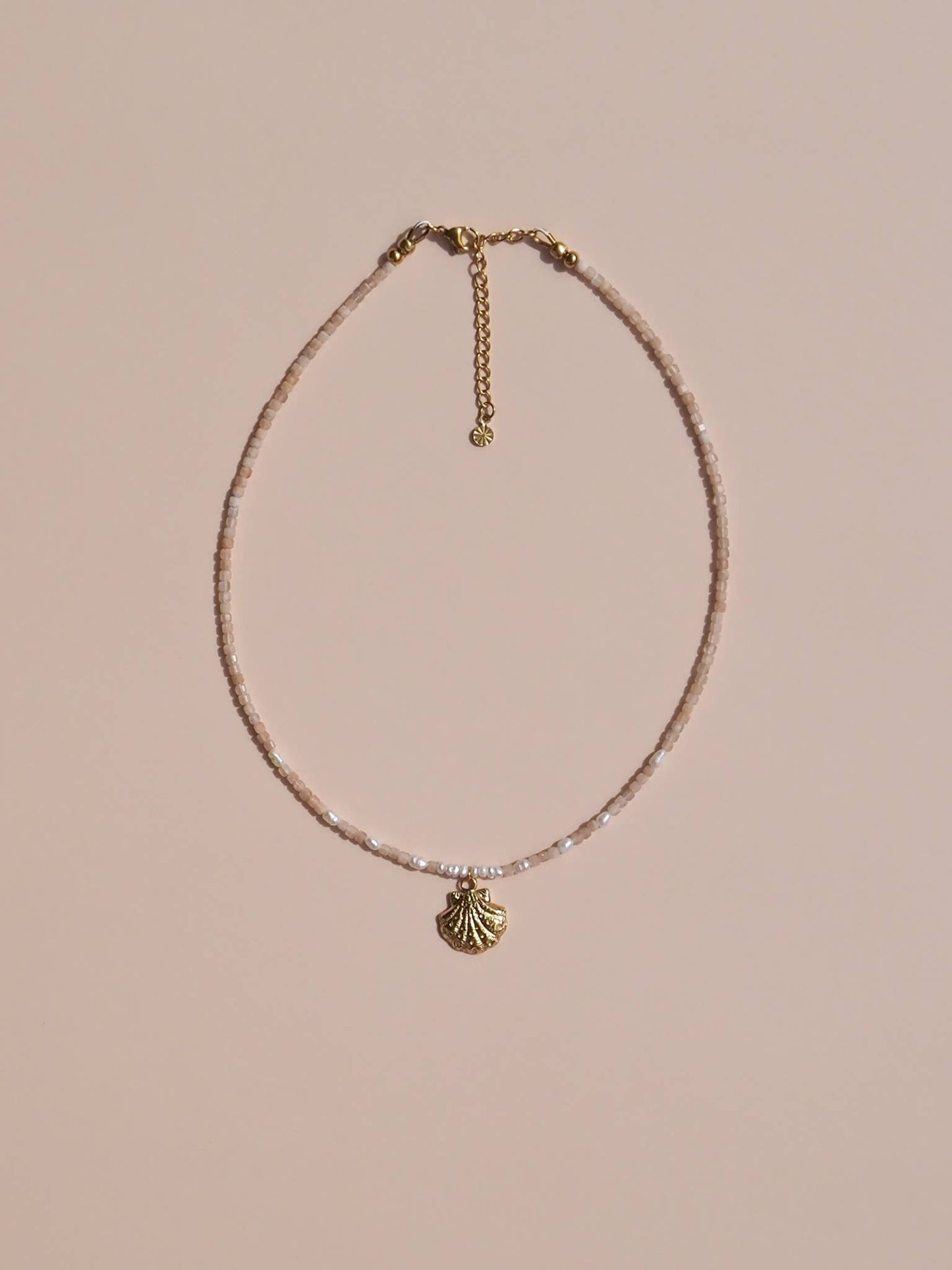 Seashell Beaded Necklace Freshwater Pearls and Gemstone