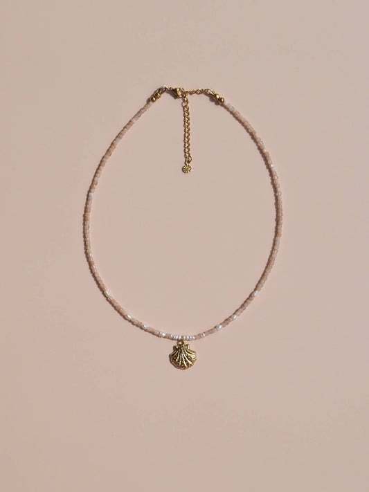 Seashell Beaded Necklace Freshwater Pearls and Gemstone