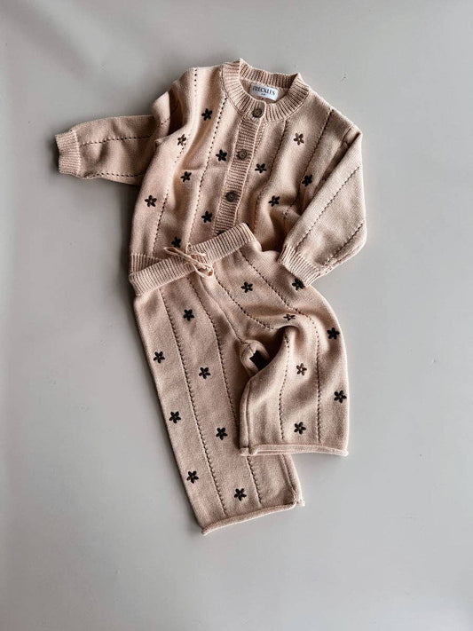 Cotton Knit Set  | Embroidery Brown Daisy