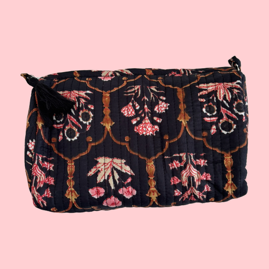 Cosmetic Bag Black Floral - Medium