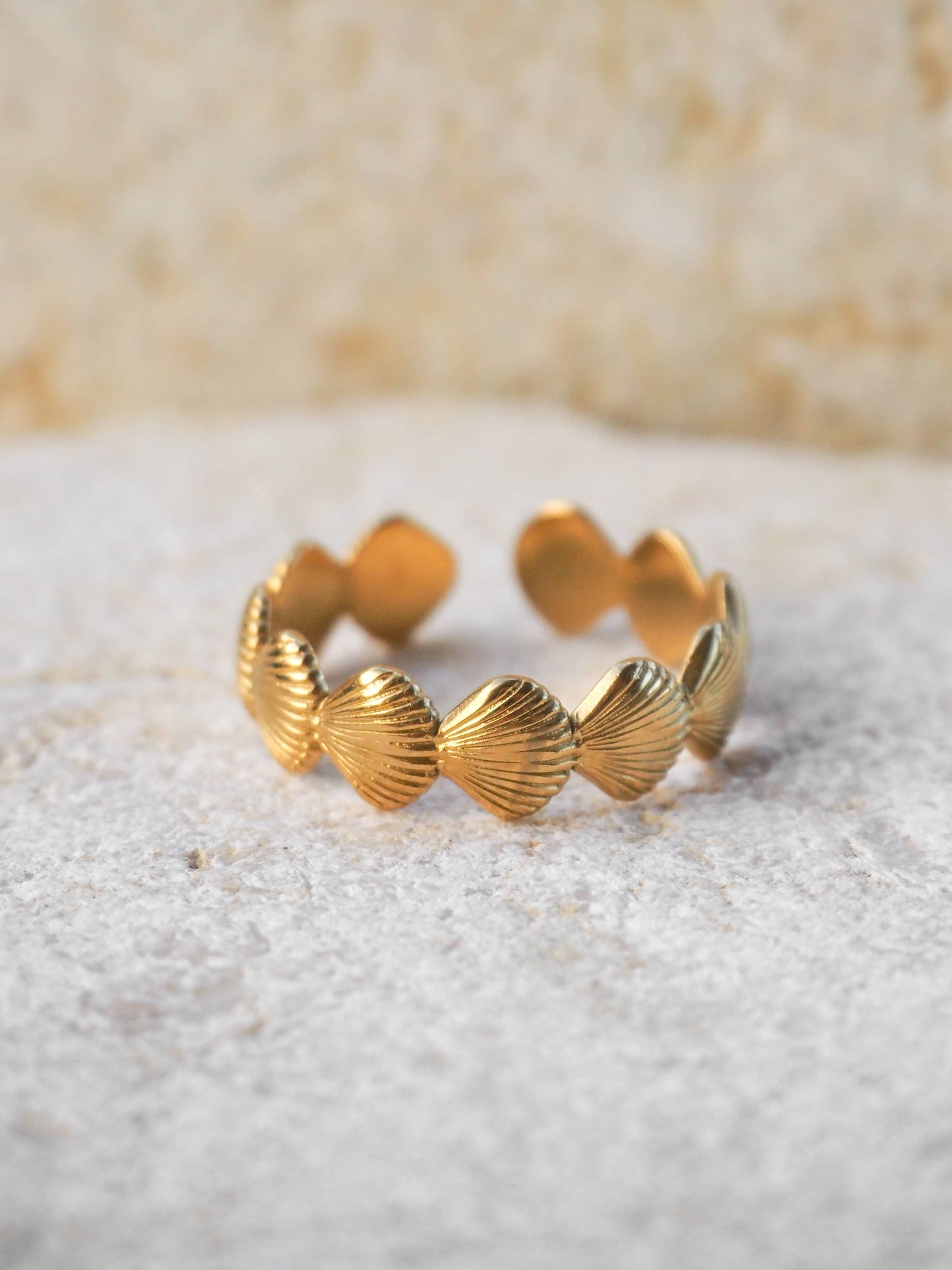 18K Gold Seashell Ring Adjustable: (Gold) 18K Gold over Surgical Steel
