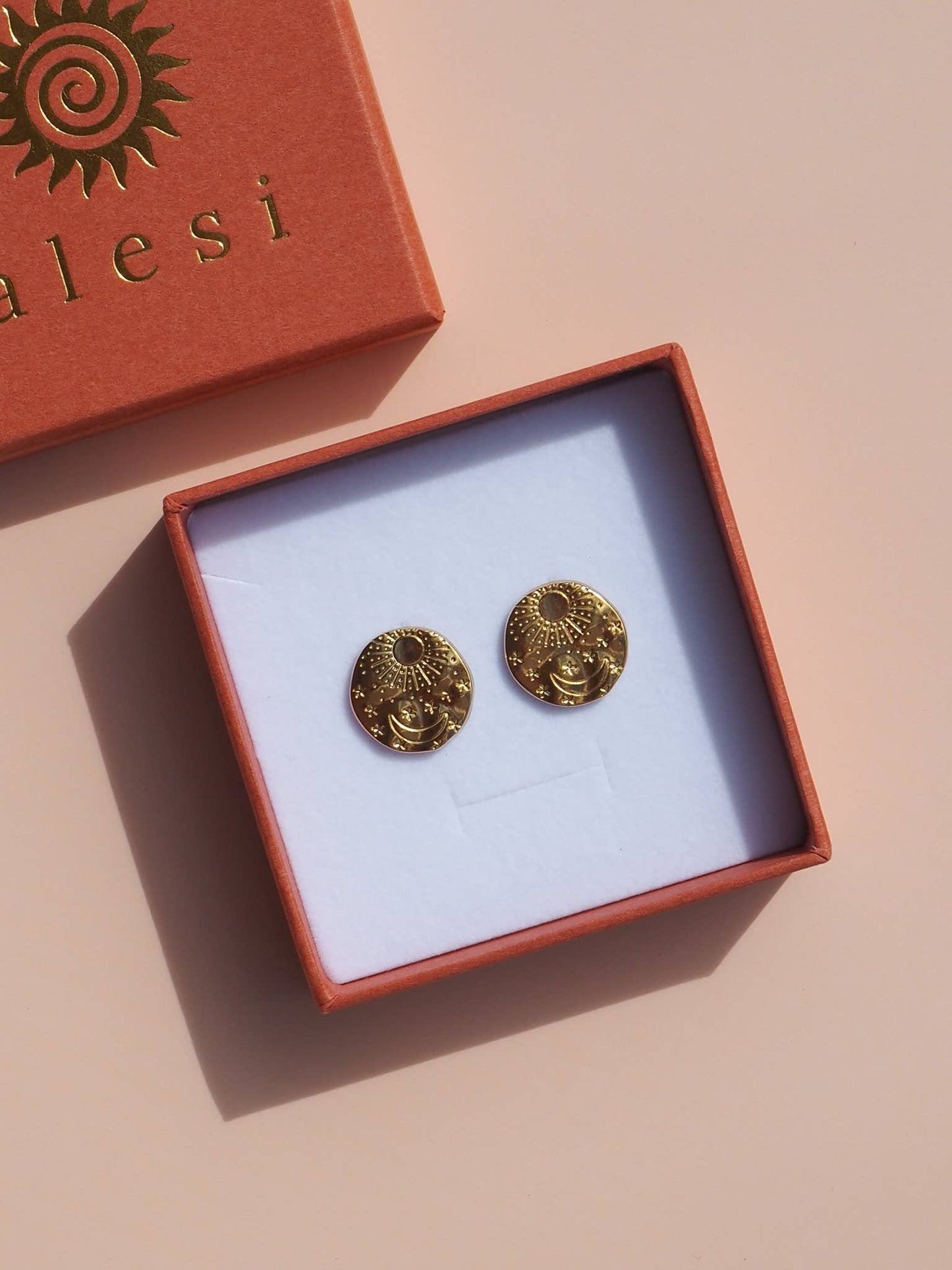 18K Gold Sun Moon Hammered Earrings: (Silver) Stainless Steel