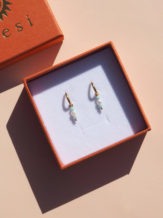 Freshwater Pearl & Gemstone Stack Hoops: Amazonite