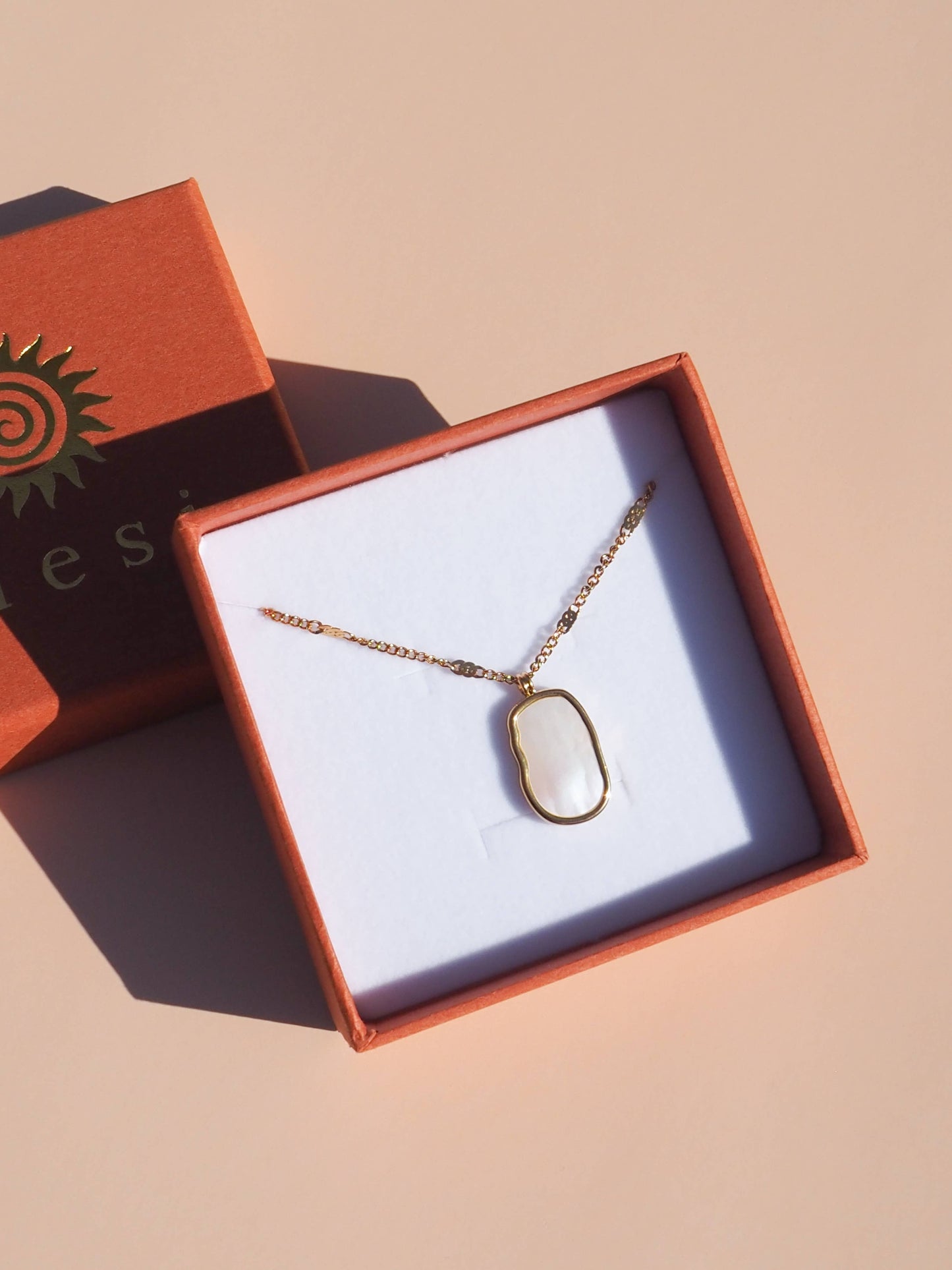 Double Sided - Mother of Pearl Crescent Moon Necklace 18K Gold