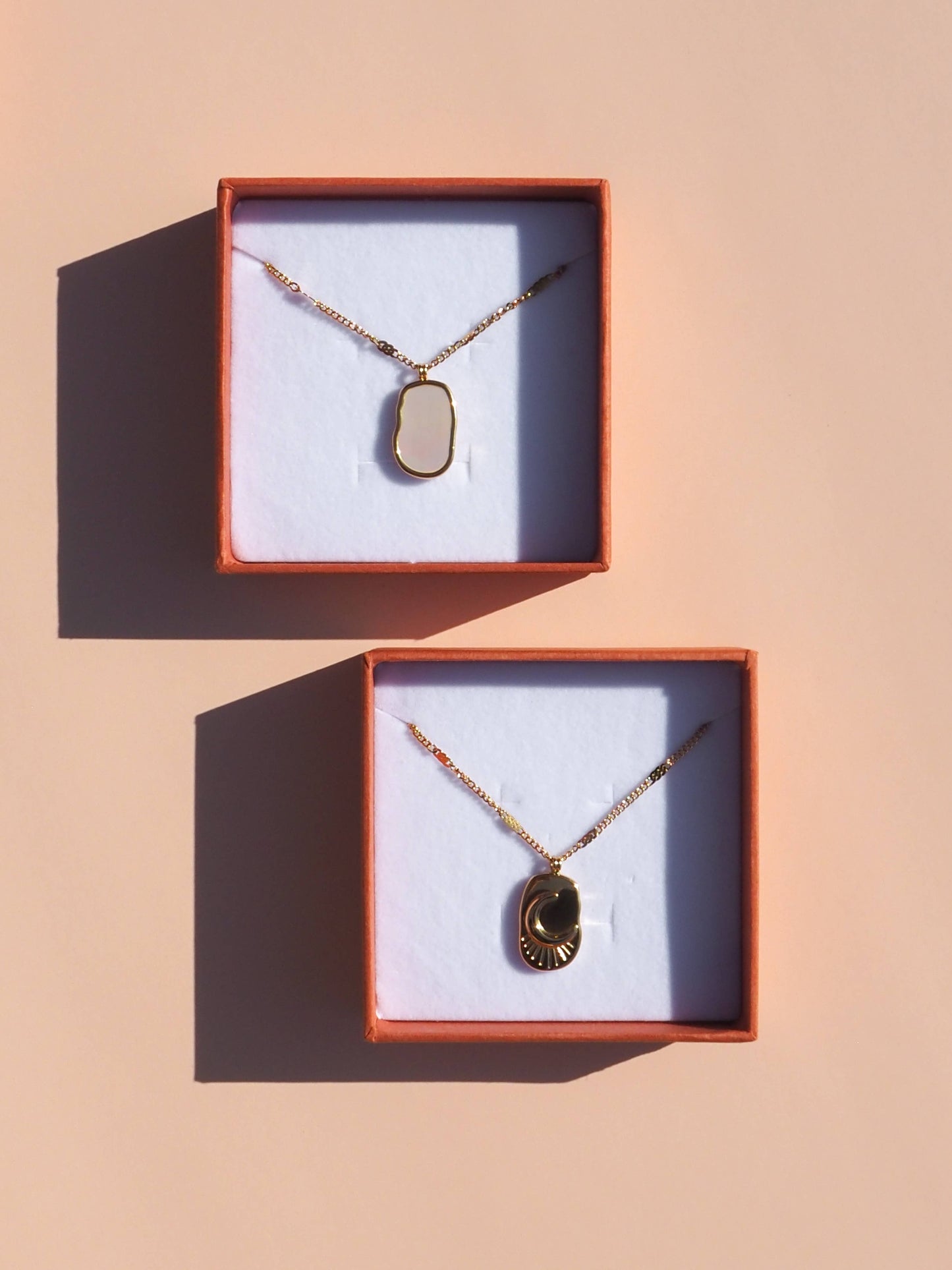 Double Sided - Mother of Pearl Crescent Moon Necklace 18K Gold