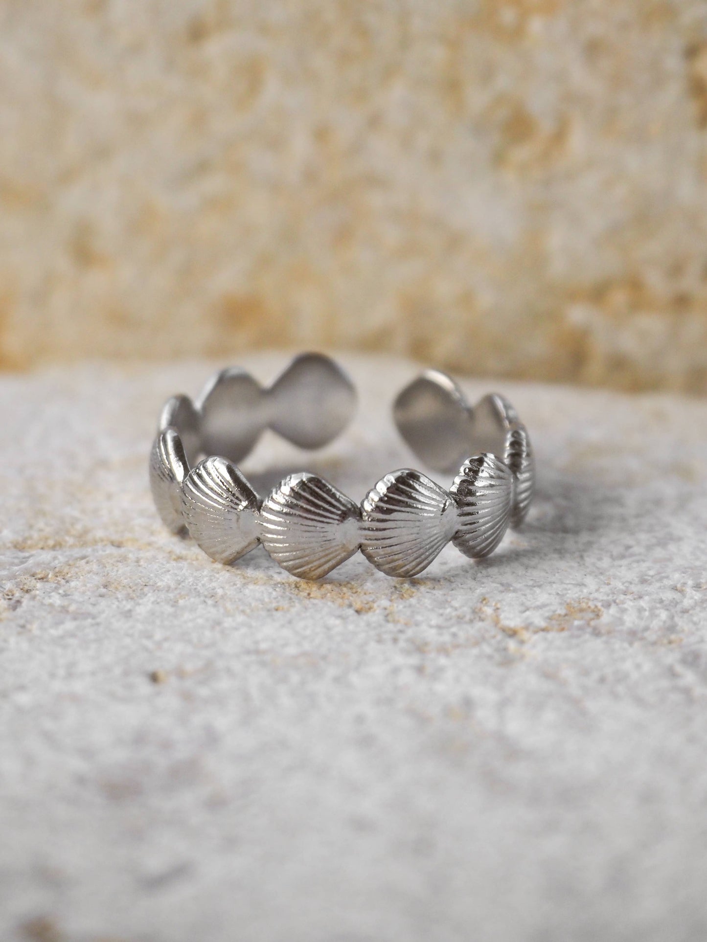 18K Gold Seashell Ring Adjustable: (Silver) Surgical Steel