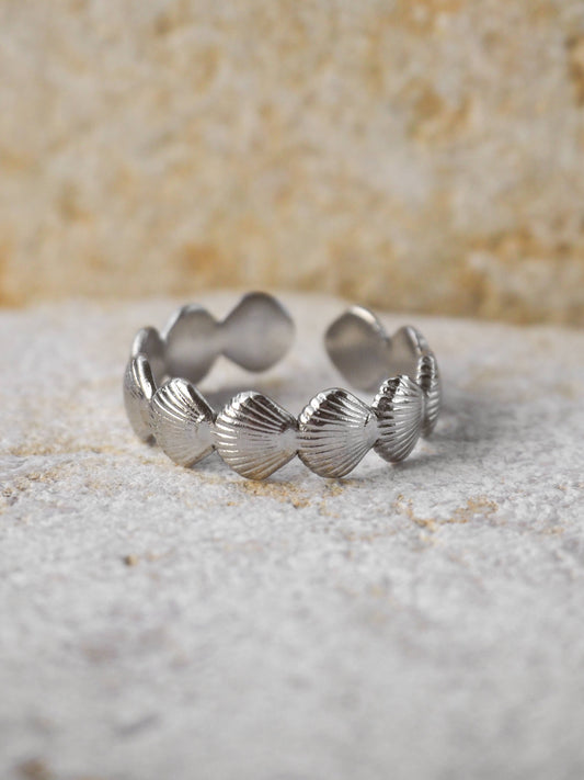 18K Gold Seashell Ring Adjustable: (Silver) Surgical Steel