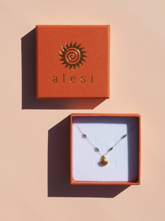 Seashell Green Satellite Necklace 18K Gold
