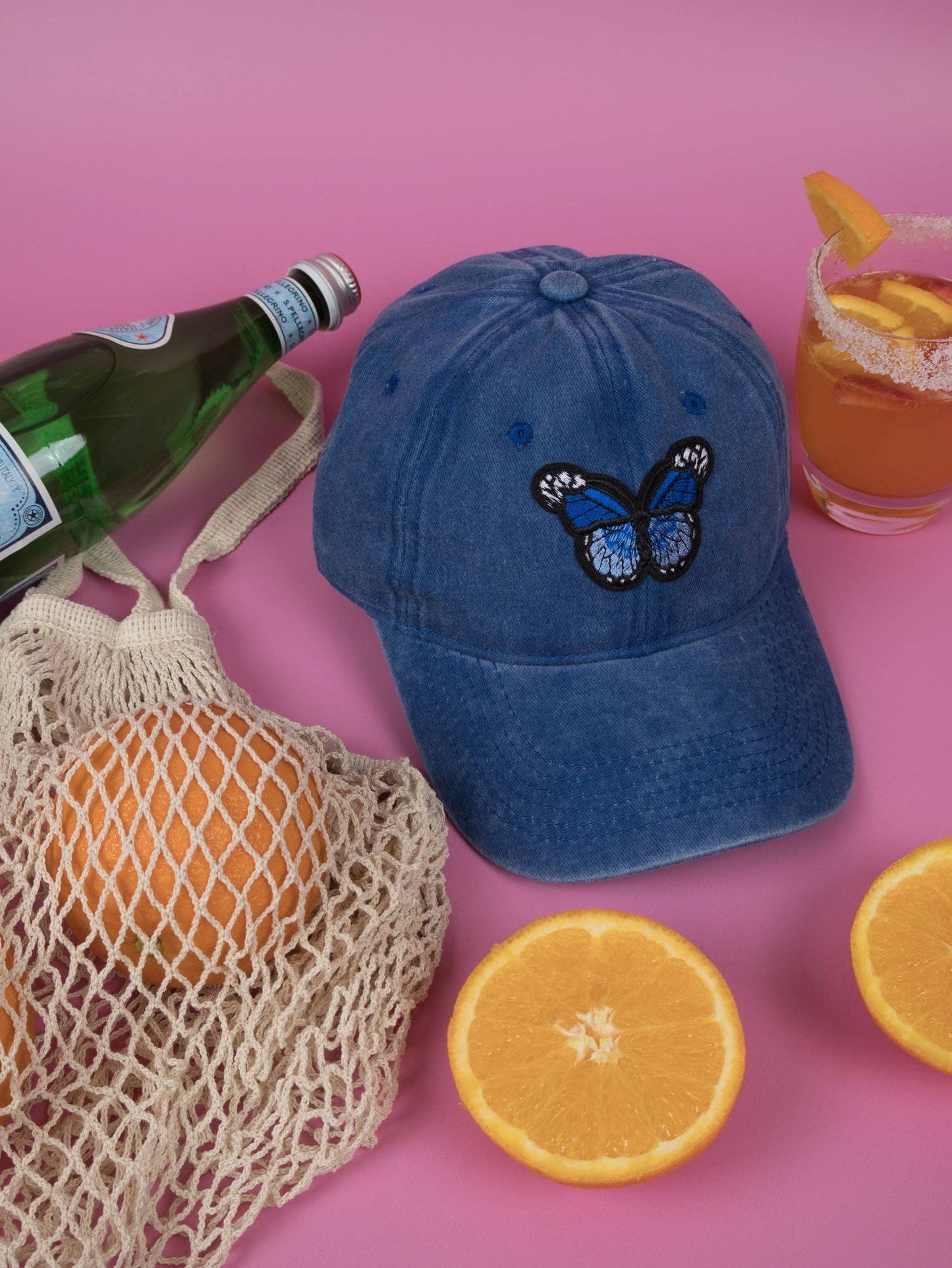 Vintage Washed Cap - 100% Cotton - Byron Bay - Butterfly - Ocean