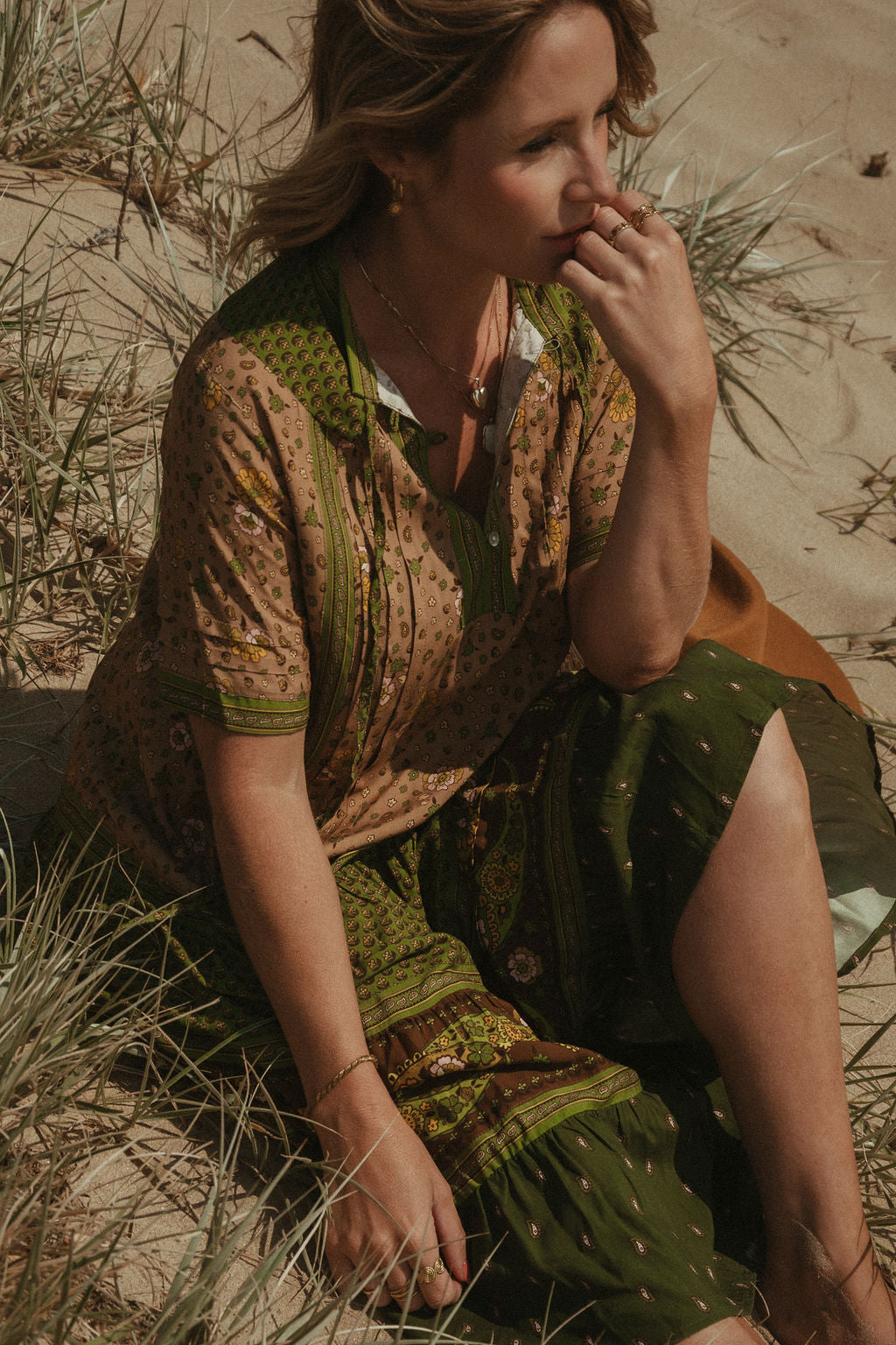 Elizabeth Midi Dress - Olive Multi