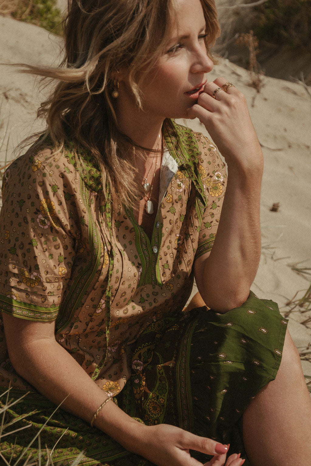 Elizabeth Midi Dress - Olive Multi