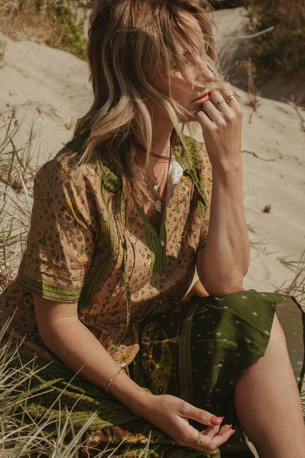 Elizabeth Midi Dress - Olive Multi