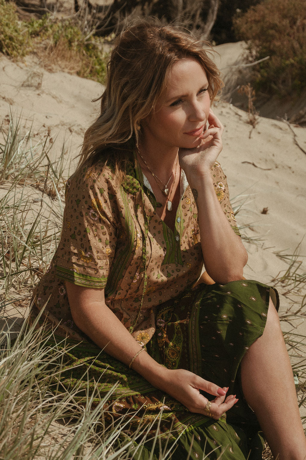 Elizabeth Midi Dress - Olive Multi