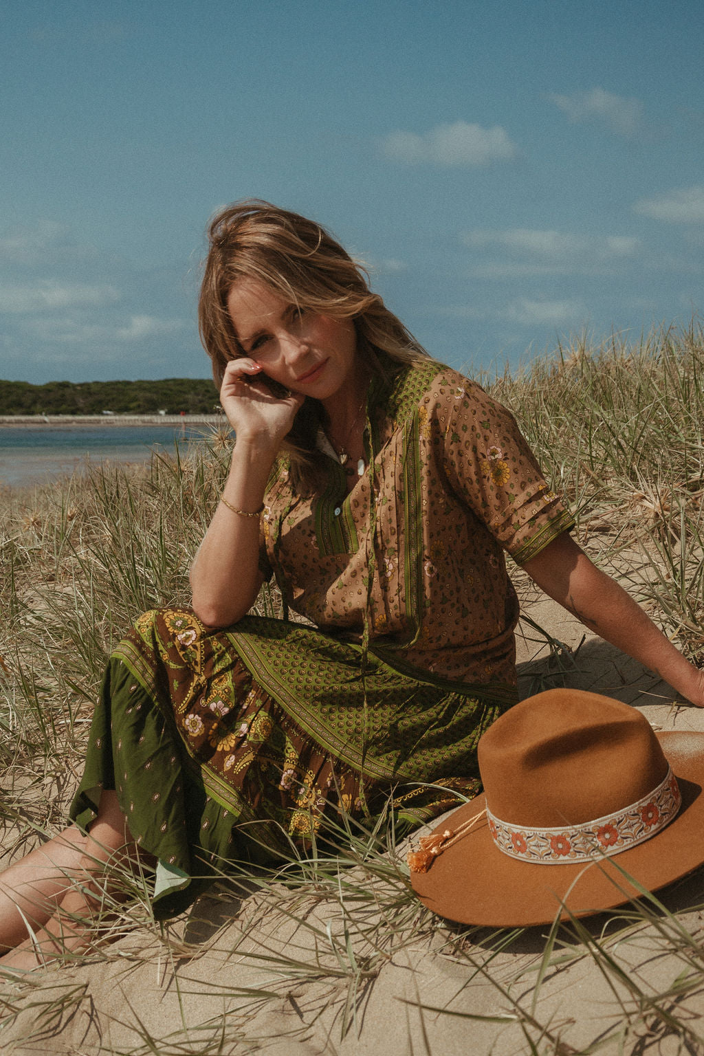 Elizabeth Midi Dress - Olive Multi