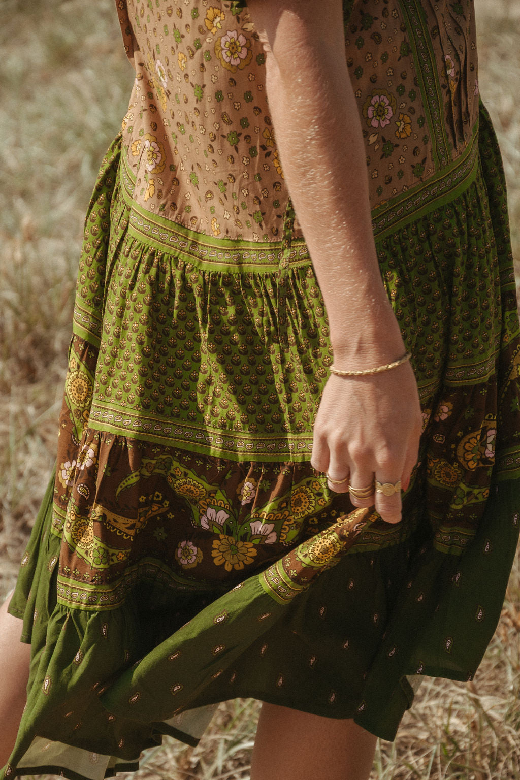 Elizabeth Midi Dress - Olive Multi