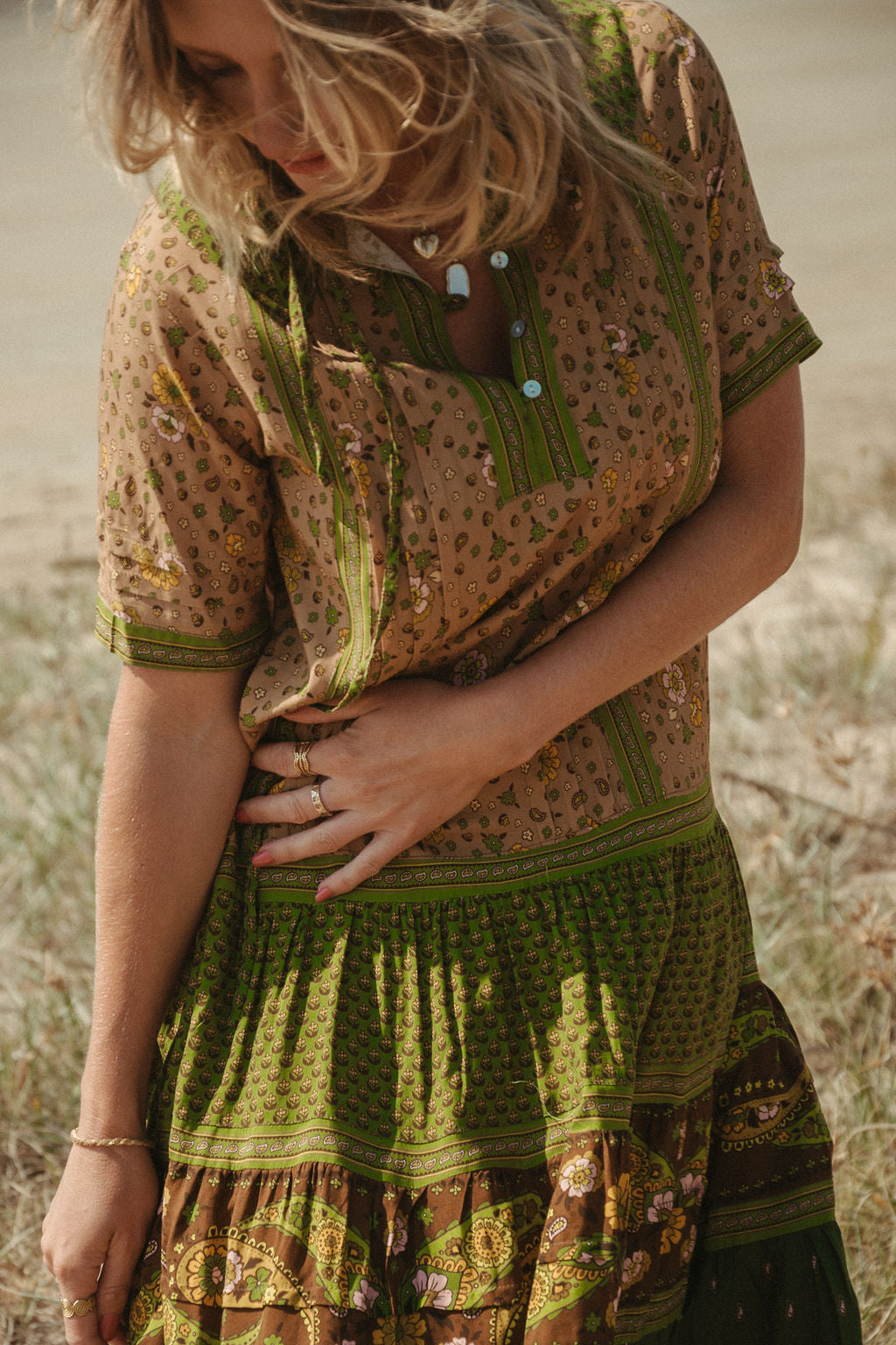 Elizabeth Midi Dress - Olive Multi