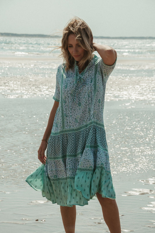 Elizabeth Midi Dress -  Aqua Multi