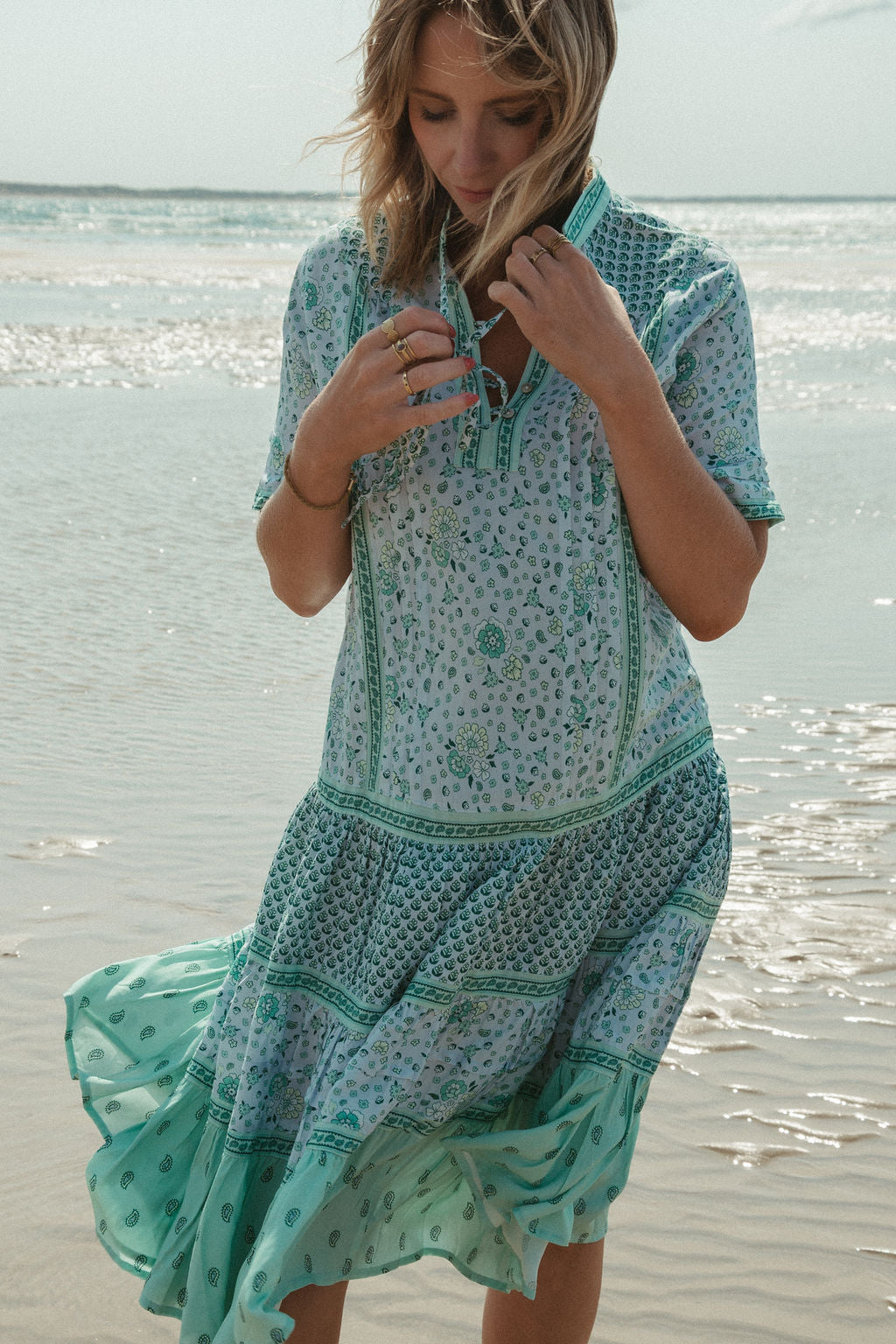 Elizabeth Midi Dress -  Aqua Multi