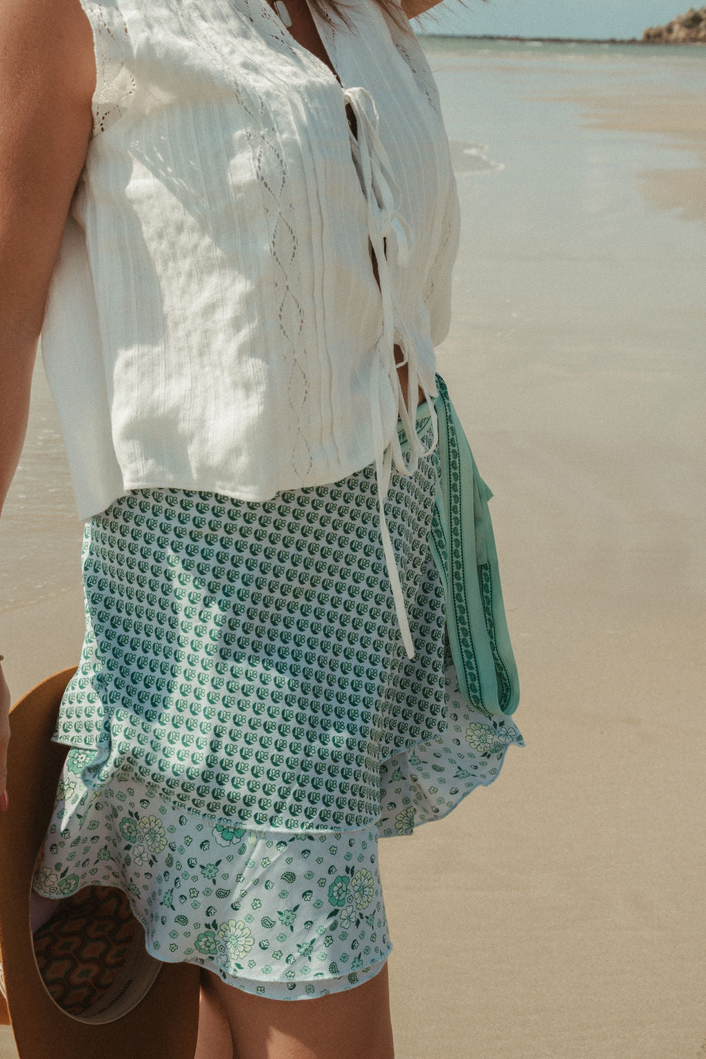 Emily Mini Wrap Skirt -  Aqua Multi