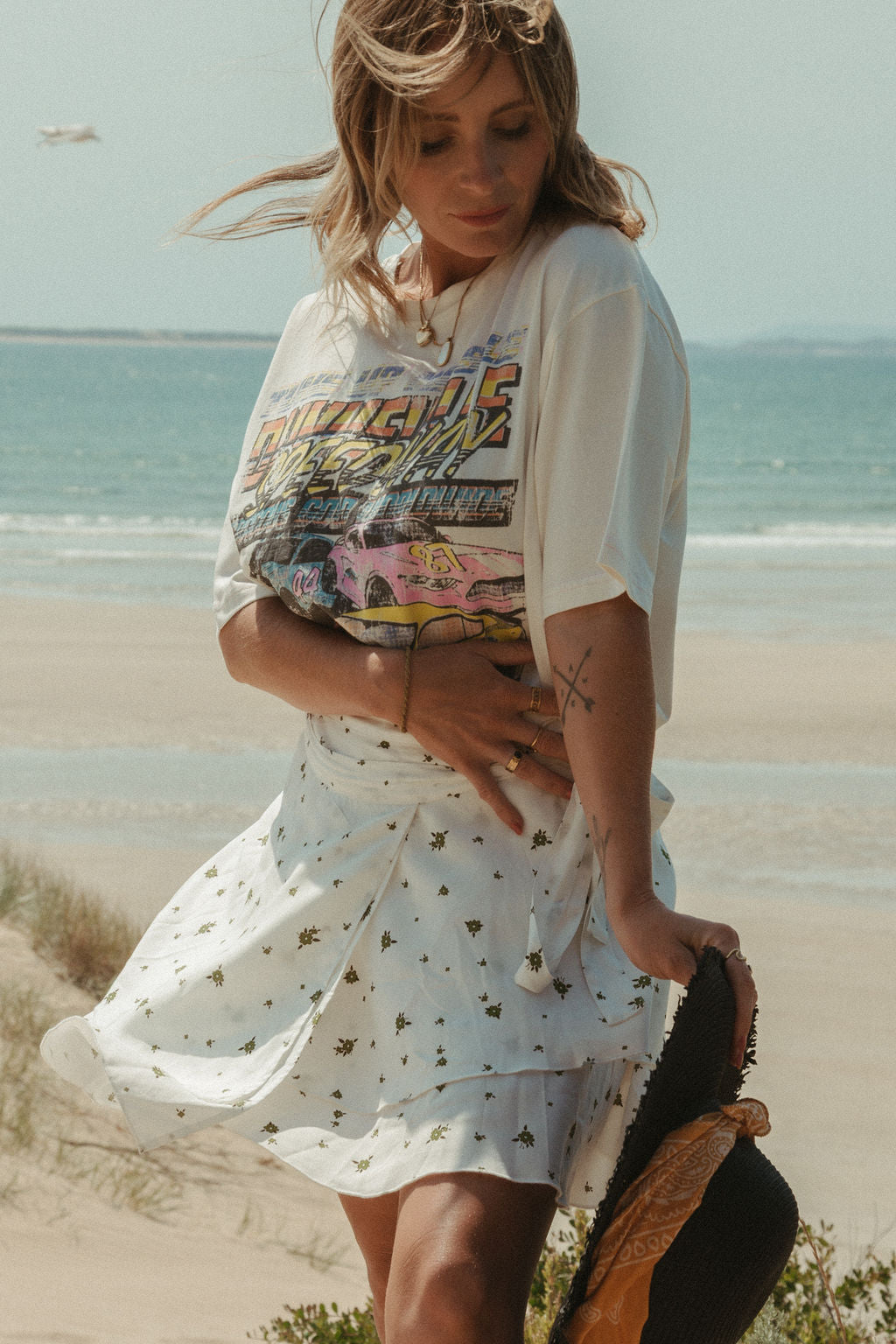 Emily Mini Wrap Skirt - White Floral